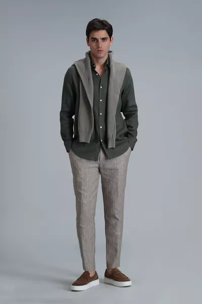 Pitaya Erkek Keten Gömlek Comfort Fit Haki