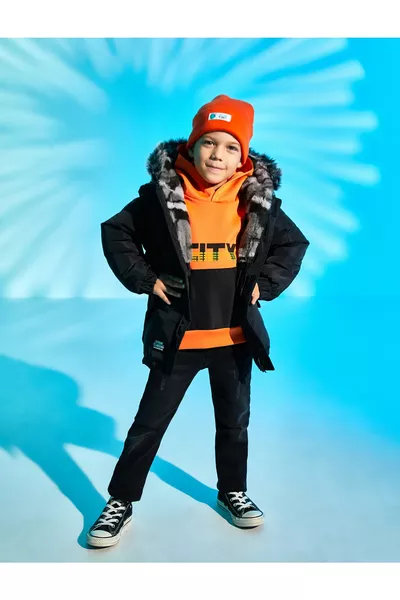 Hooded Parka with Faux Fur Detail