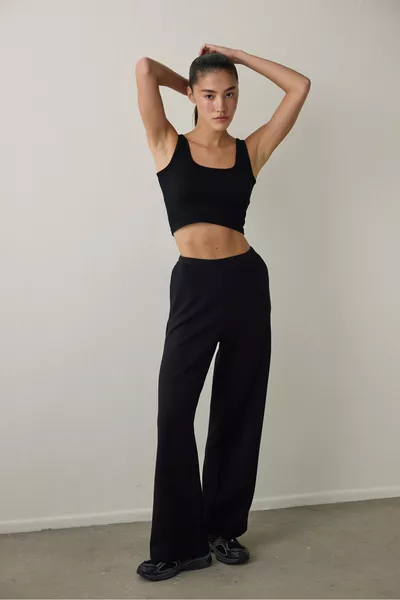 Black Silky Feel Loose Fit Sweatpants