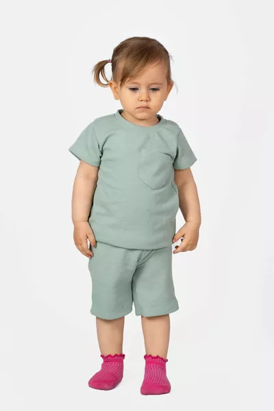 Sommerzweiteiler aus Baumwoll-Waffle-Stoff mit Taschen-Detail