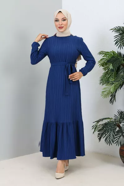 فستان لارا ذو الحزام باللون النيلي