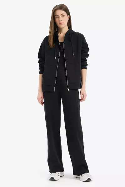 Pantaloni della tuta dritti a vita alta con elastico in vita, tasche, modello basic wn