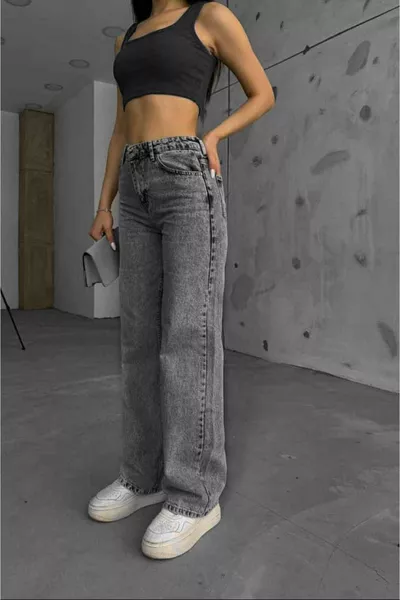 Pantalon Palazzo en lycra ample des années  Arya Smoked Snow, en lycra très haut des années , jambes très larges