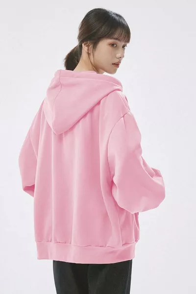 Дамска жилетка с 3 конеца в розово с качулка и цип