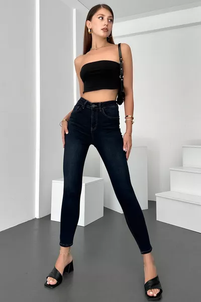Blue Black Dames Skinny Fit Jeans Hoge Taille Rekbare Stretch Spijkerbroek 