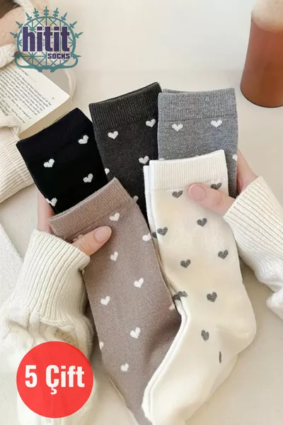 Calze da tennis donna a cuore, 5 paia, qualità premium, multicolore