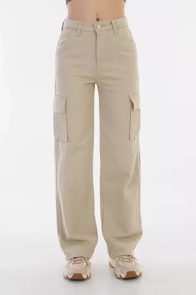 Girls' High-Waisted Wide Leg Jeans with Cargo Pocket Detail