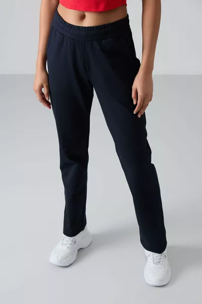 Pantalon de survêtement pour femme à taille haute, poches, coupe confortable, jambes classiques bleu marine - 