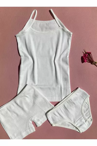 Girls' 4-Piece Ribbed Strap Tank Top - Shorts - Underwear Set (Total  Pieces)