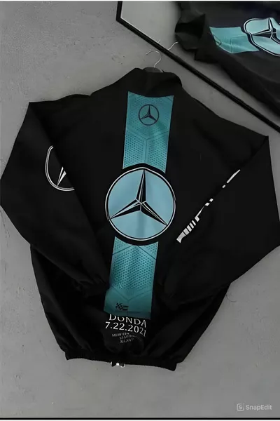 Giacca a vento impermeabile sottile nera oversize in tessuto parachute unisex con stampa digitale