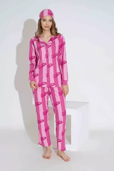 Women's Fuji Pattern Front-Button Mother-Daughter Matching Suede Velvet Winter Warm Pajama Set