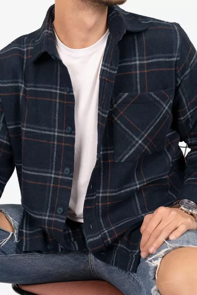 Lacivert Mavi Çizgili Oversize Oduncu Erkek Gömlek