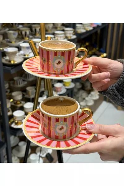 Tasse à café double Pink Bird pour 2 personnes