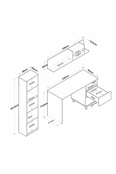 مكتب كمبيوتر مع رف كتب وأدراج Rani ، سلة، لون الجوز - أبيض