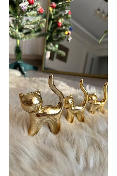 Набор из 3 золотых фигурок кошек для декора и презентации