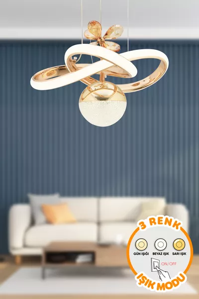 ثريا معلقة حديثة بإضاءة LED بثلاثة ألوان، مطلية بالذهب من بونو لغرفة المعيشة والمطبخ والغرف والممر