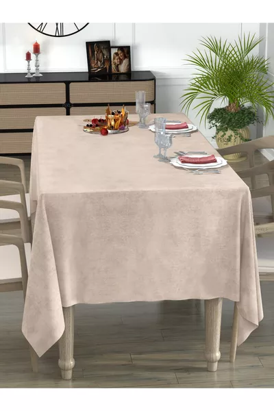 Daily Series Velvet Textured Ecru Color Tablecloth