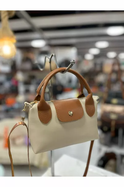 حقيبة يد وكتف صغيرة للنساء بمقبض من الجلد الصناعي بلون بيج فيزون