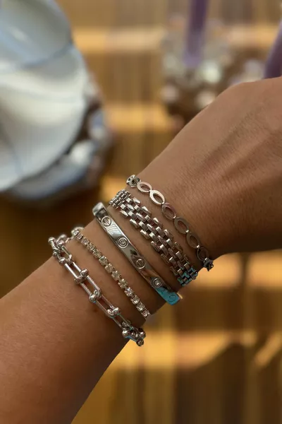 مجموعة مجوهرات سوار مكونة من 5 قطع مطلي بالفضة مع حجر زركون