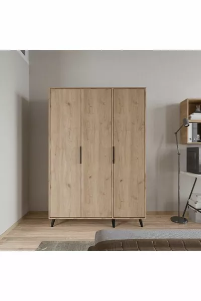 Mobilya Aden Dreitüriger Kleiderschrank (VOLLKORB) Großer Kleiderschrank, Schrank für Kleidung, mit Regalen