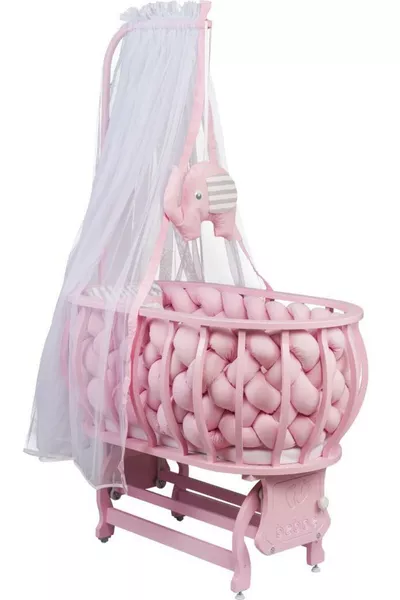 Lina Basket Crib Wooden Crib with Woven Sleep Set Natural Wooden Crib