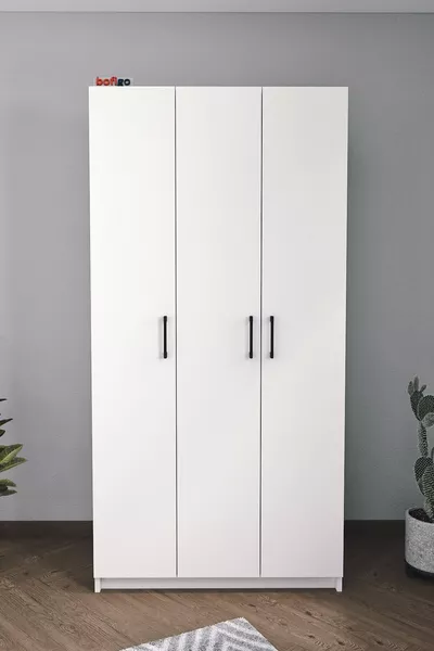 Armoire à vêtements à 3 portes et 8 étagères Armoire à 3 portes Blanche