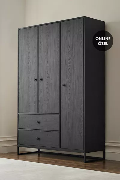 Kalinsta 3-Door Wardrobe - Black