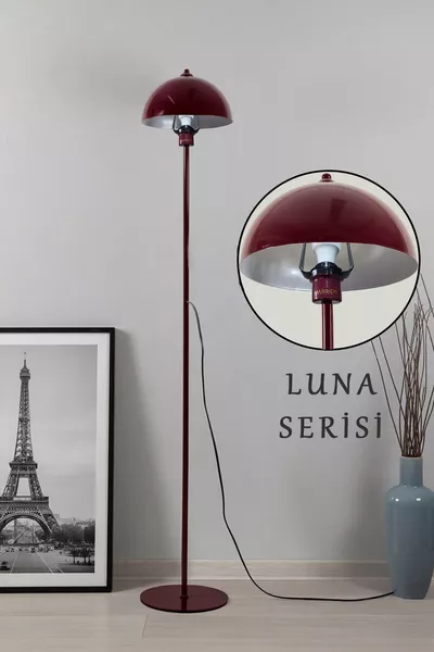 Modena Retro Bordeaux Metaalstaande Vloerlamp met Enkele Voet en Kap