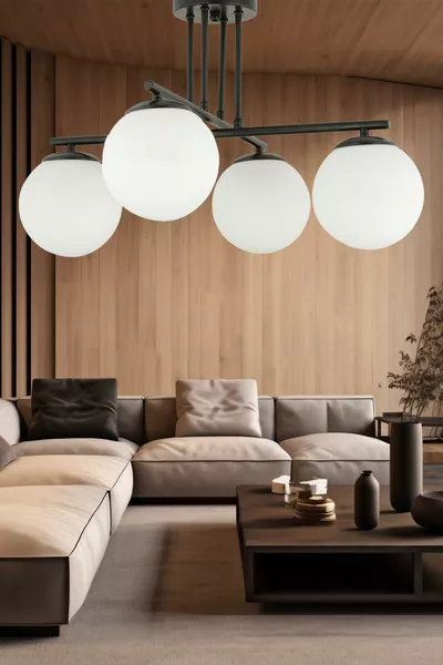 ثريا مالي 4 لمبة سوداء مع زجاج أبيض لغرفة نوم عصرية للشباب، مطبخ، وصالون بطراز ريترو