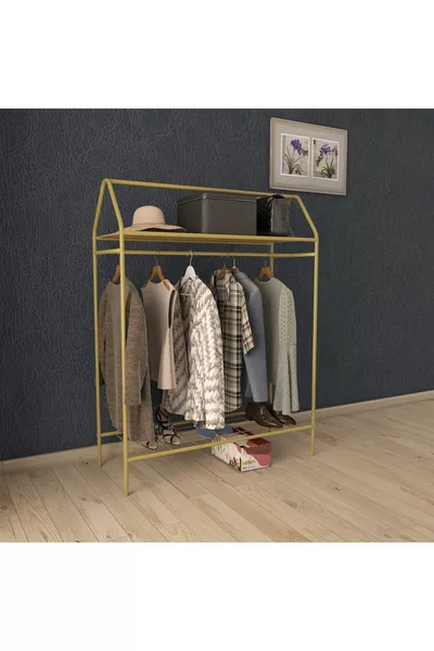 علاقة ملابس منزلية ذهبية مع رف تصميم جديد علاقة ملابس قائمة للبيع بالتجزئة