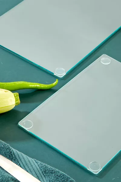 Комплект от 2 броя (*)(*) Прозрачна закалена стъклена дъска за рязане - устойчива на топлина, устойчива на чупене