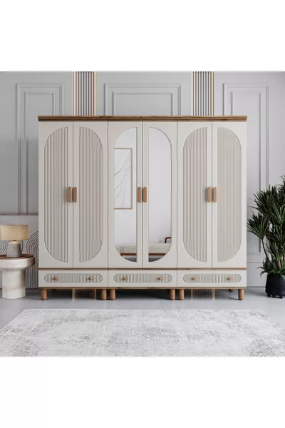 Milen 6-Door Wardrobe with Drawers % MDF