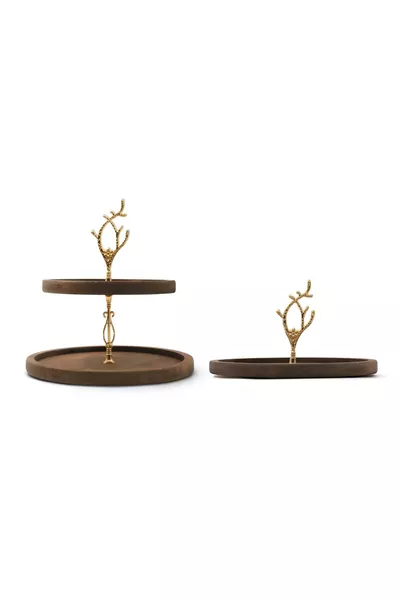 2 Laags en Enkel Laags Houten Taart- en Cakeplateau met Ronde Handgreep, Serveerplateau