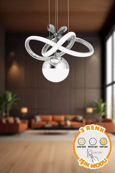 ثريا معلق حديثة LED بثلاثة ألوان ضوئية بونو كروم لغرفة المعيشة والمطبخ والغرفة والبهو