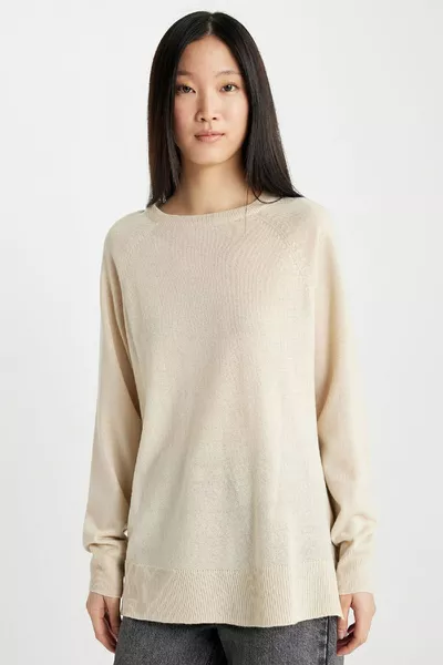 Pull en tricot basique à col rond, coupe regular fit, texture douce wn