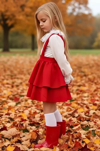 Girl's Red Helen Dress Pinafore Lace Blouse Long Sleeve  April  October Performance Costume