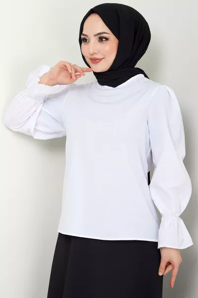 White Blouse with Elastic Sleeves 