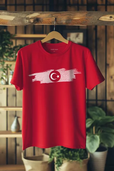 T-shirt Unisex Rossa Maglietta con Stampa Bandiera della Turchia, Calcio, Pallavolo, Basket, Squadra Nazionale, Stile Retrò