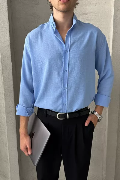 Erkek Oversize Kesim Keten Görünümlü Gömlek