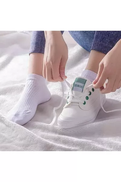 5er-Set Damen Kurze Weiße Rippensocken