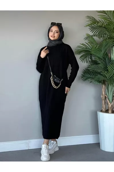 فستان تريكو مضلع أسود