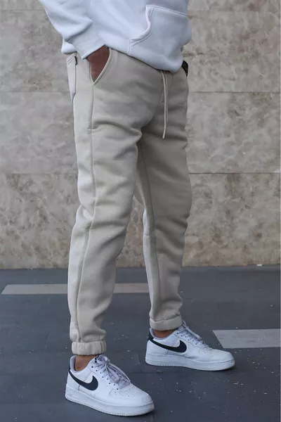 بنطلون رياضي رجالي بيج مع شادرون أساسي 