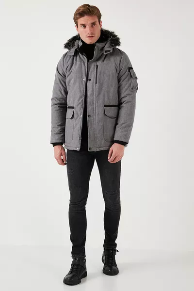 سترة رجالية مبطنة بالفرو مقاومة للماء والرياح ودافئة بقصة ضيقة رقم الموديل 