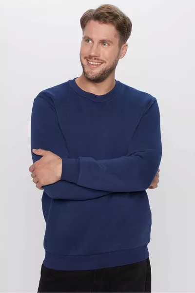 Unisex Relax-Fit Sweatshirt aus weicher Baumwolle mit Polar-Futter, schlicht, dunkelblau, Rundhalsausschnitt