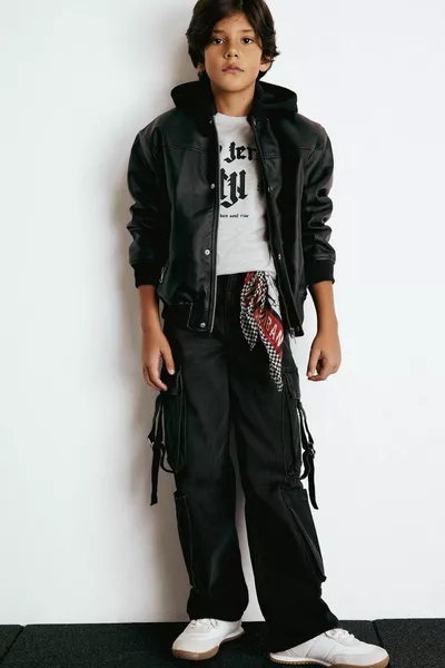 Boys' Water-Repellent Removable Hooded College Collar Snap-Button Closure Ribbed Sleeve Faux Fur Synthetic