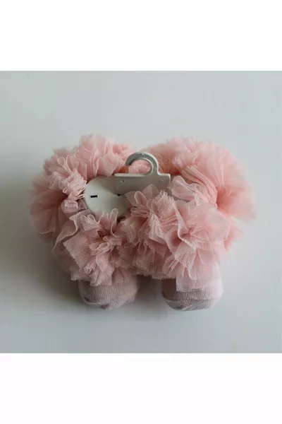 جوارب صبيانية مفتوحة وردية فاتحة مزينة بالكشكشة