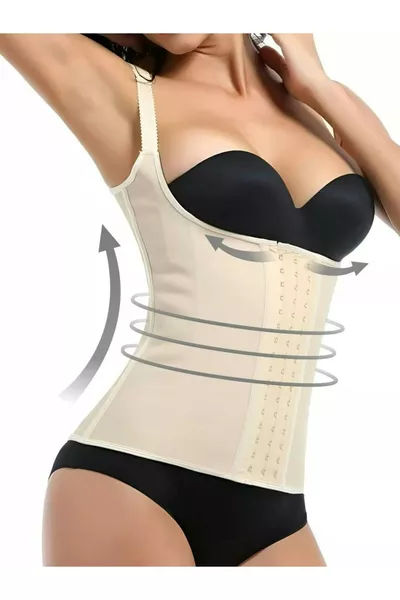Trigoso Model 4 Fasen Verstevigende Corset met Beugels van Latex, Geeft een Zandloperfiguur, Huidskleur