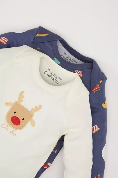 Jungenbaby Neugeborenes Umschlagkragen Weihnachten Thema 2-teilig Langarm Druckknopfbody WN