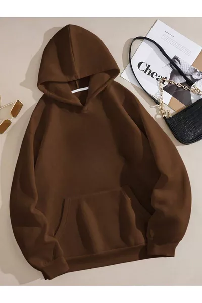 BROWN UNISEX HOODED SWEATSHIRT HOODIE