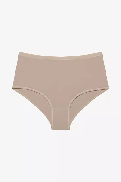 Beige Katoenen Hoge Taille 3-delige Slip